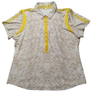 TAIL TECH Women XL Tan Yellow‎ White Animal Print 1/2 Snap Activewear Golf Polo